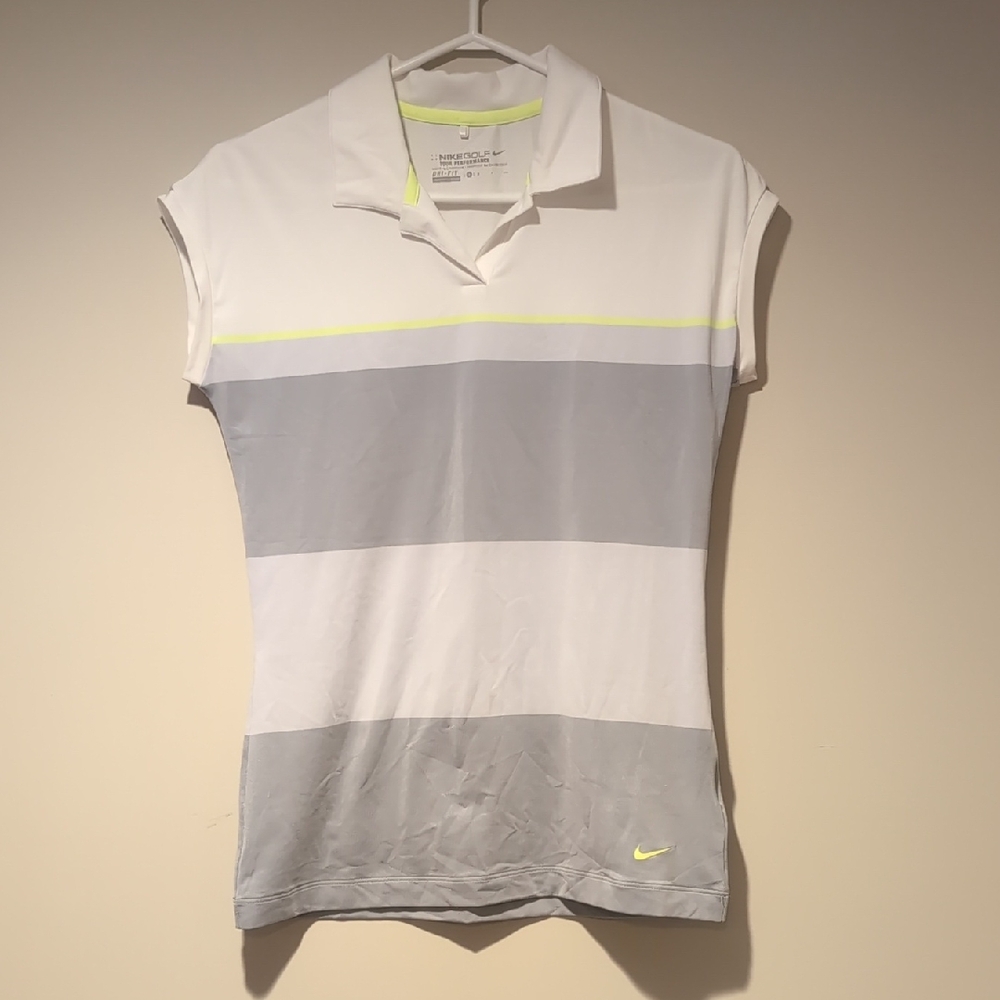 NIKE - Sleeveless Polo - White, Light Gray & Neon Yellow Trim